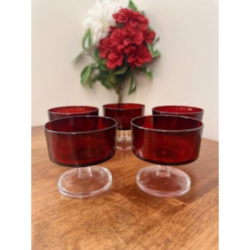 Vintage Luminarc France Ruby Coupe Dessert Glasses Set of Six‎